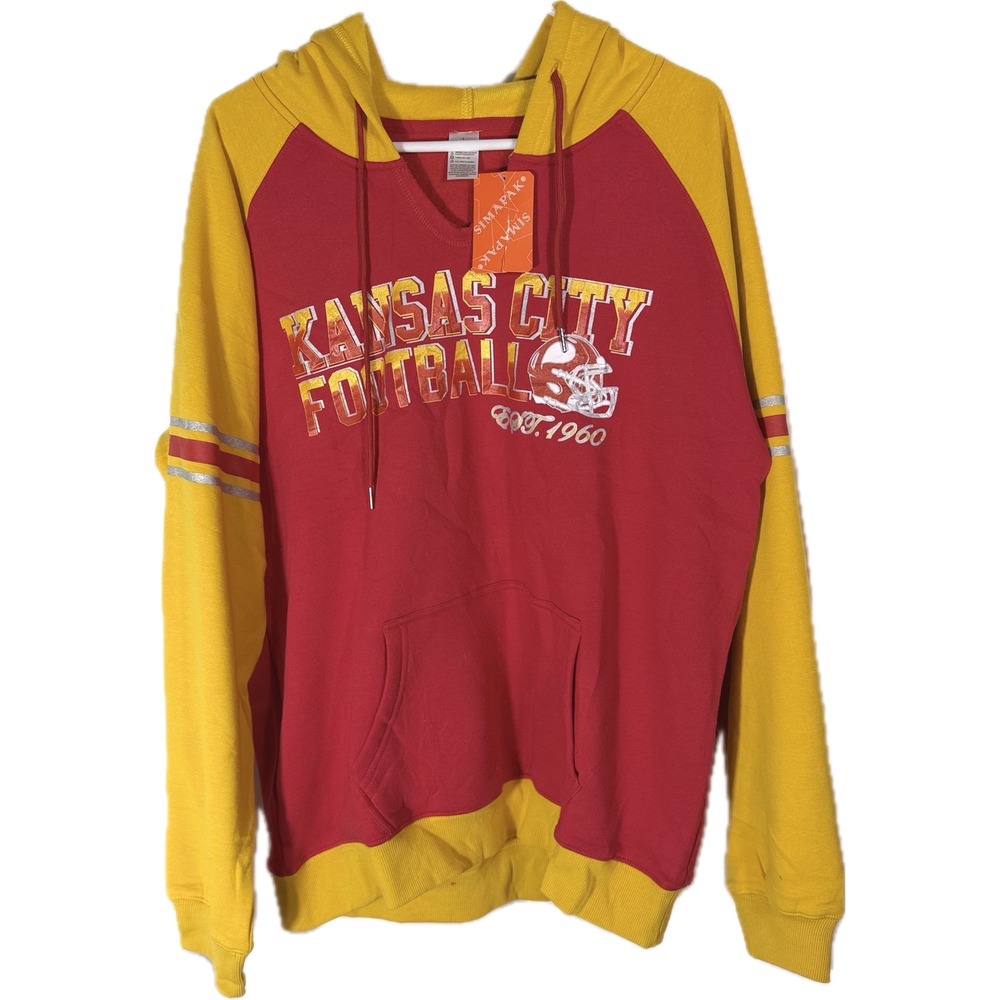 NWT Kansas City Chiefs Simapak Colorblock‎ Hoodie Red Gold Vintage Style Large